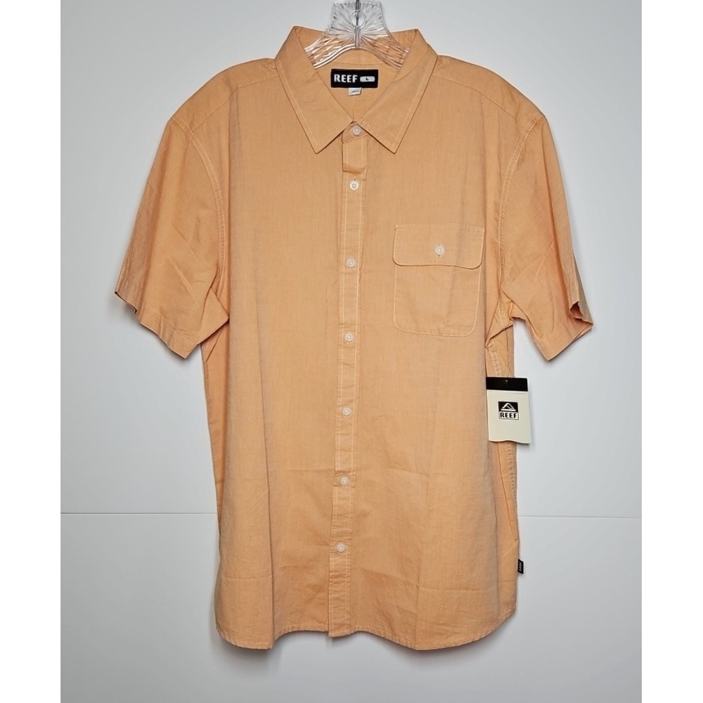 Reef Men's Orange Short Sleeve Button Up‎ Shirt Size Large NWT